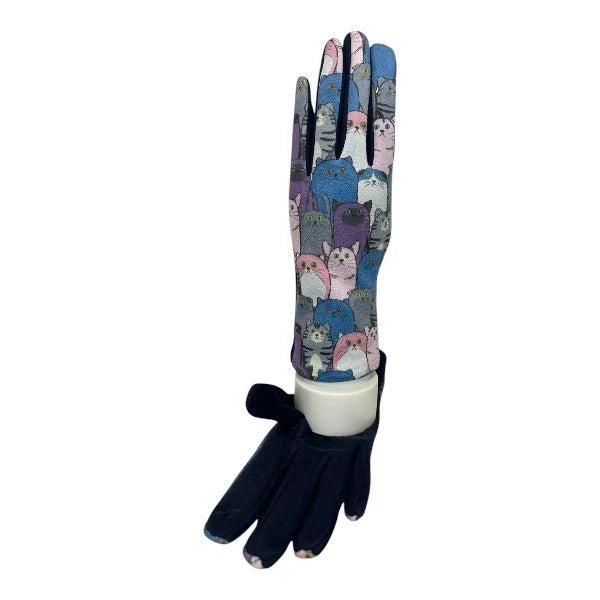 Women's Faux Suede Gloves Ladies Cute Cat Gloves Winter Warm Fleece Soft Lined Touch Screen Gloves