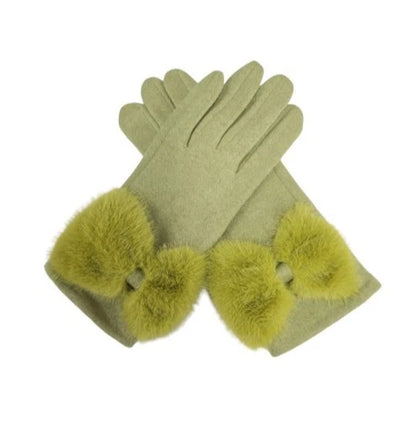 Women's Plain Winter Gloves Faux Fur Cuffs Bow Soft Comfy Lined Touch Screen Gloves