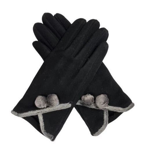 Women's Fashion Gloves Suede Fur Pom Pom Ladies Gloves Thermal Winter Warm Soft Fleece