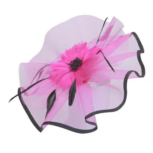 Large Feather Flower Fascinator Headband Clip Hair Hat Wedding Royal Ascot Race