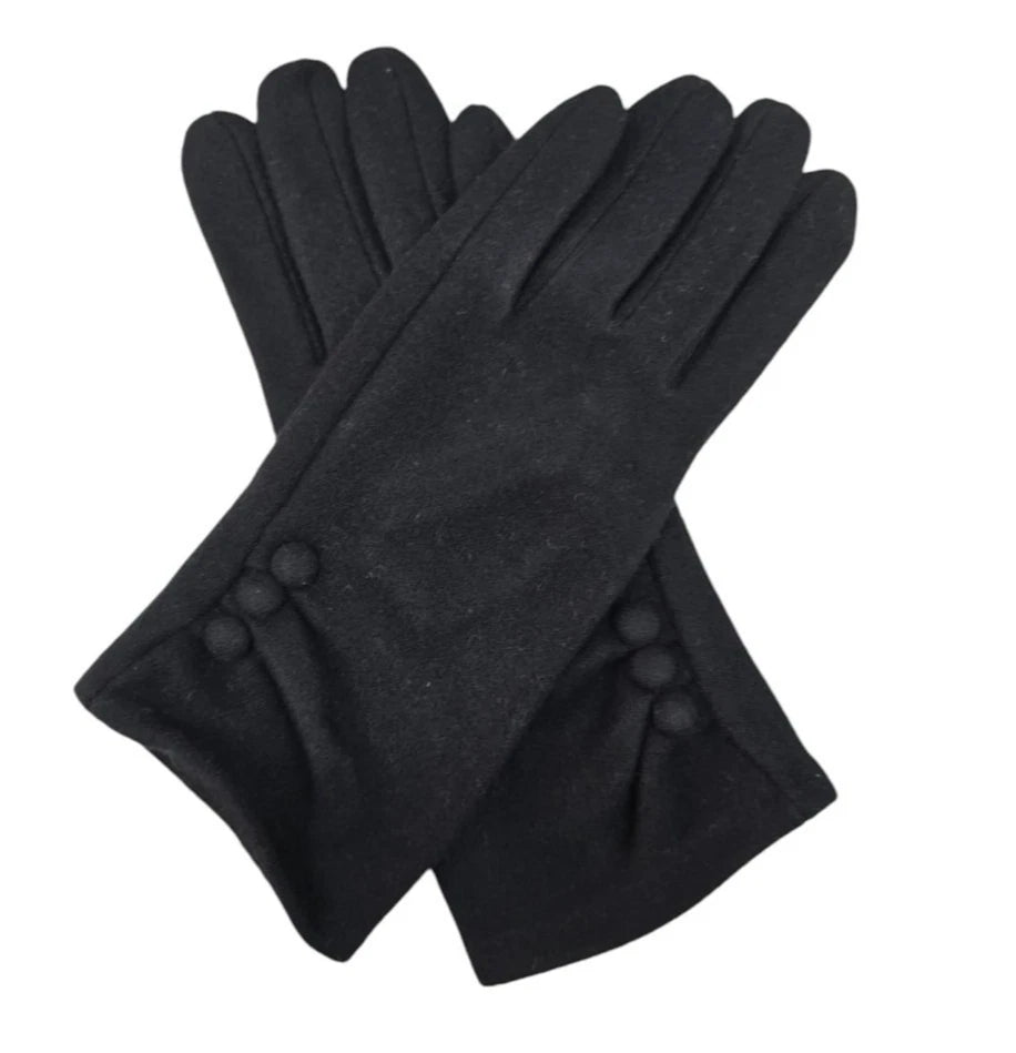Women Plain Gloves Soft Comfy Lined Cosy Warm Winter Gloves Buttons Touch Screen