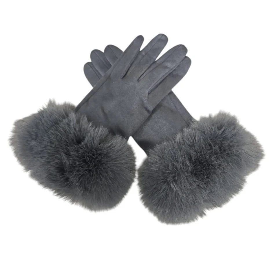 Women Winter Warm Gloves Ladies Suede Soft Faux Fur Fleece Lined Thermal Gloves