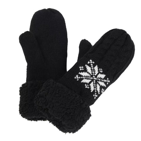 Women's Soft Cosy Knitted Mittens Ladies Thermal Insulated Gloves Extra Warm Winter Plain/Snowflake Mittens Gloves