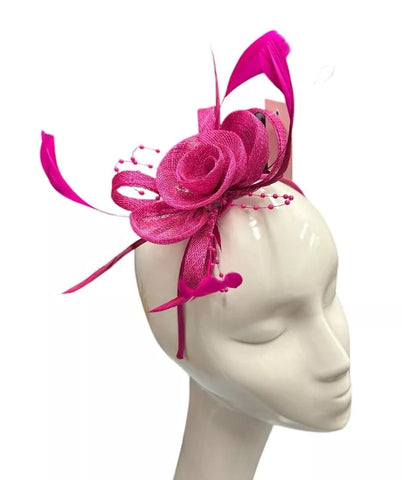 Flower Feather Looped Alice Band Fascinator, Beaded