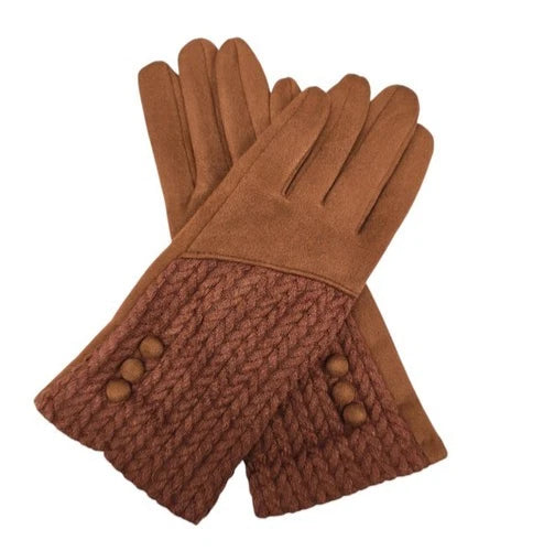 Women's Winter Gloves Buttons Pattern Cashmere Blend Soft Cozy Warm Ladies Fashion Gloves