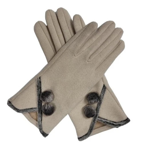 Women's Fashion Gloves Suede Fur Pom Pom Ladies Gloves Thermal Winter Warm Soft Fleece