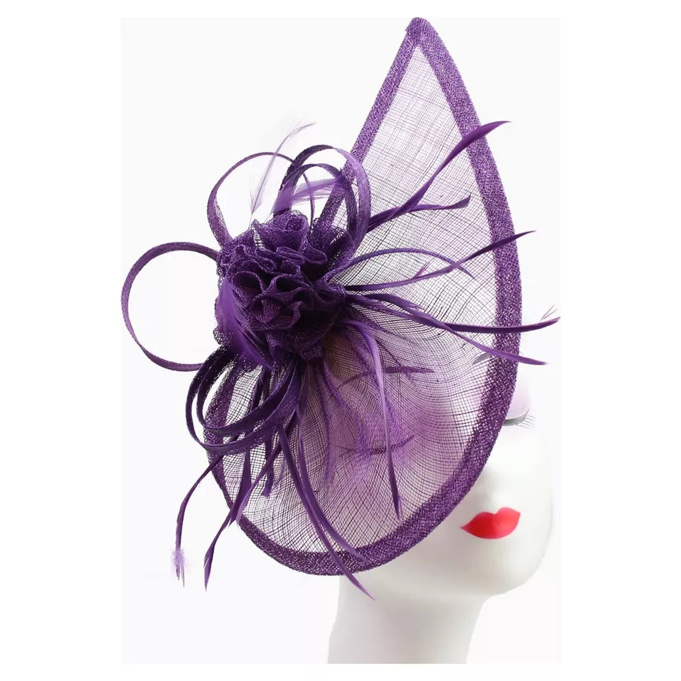 Sinamay Teardrop Flower Fascinator Headband Clip with Feathers Wedding Races