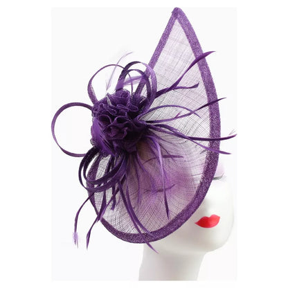 Sinamay Teardrop Flower Fascinator Headband Clip with Feathers Wedding Races