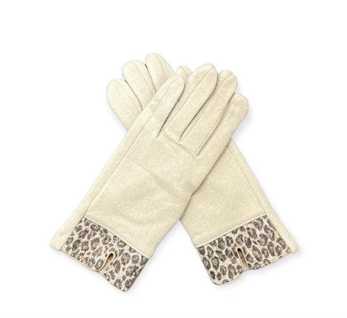 Women's Faux Suede Gloves Leopard Print Cuffs Fleece Winter Warm Cosy Gloves
