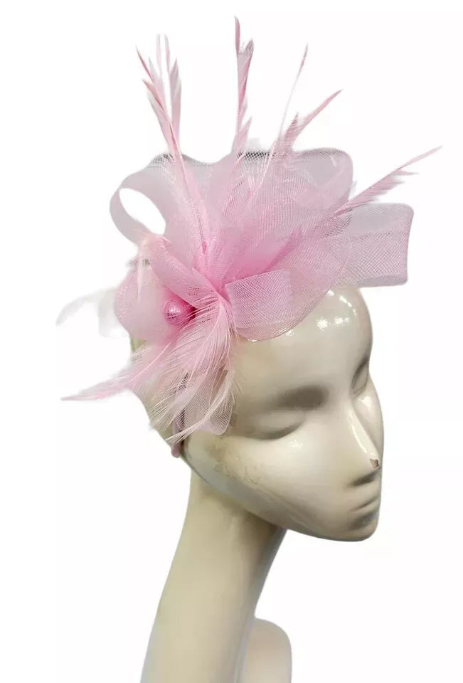 Looped Mesh Flower Feathers Pearl Fascinator Headband Alice band Wedding Ladies Day Royal Ascot Race