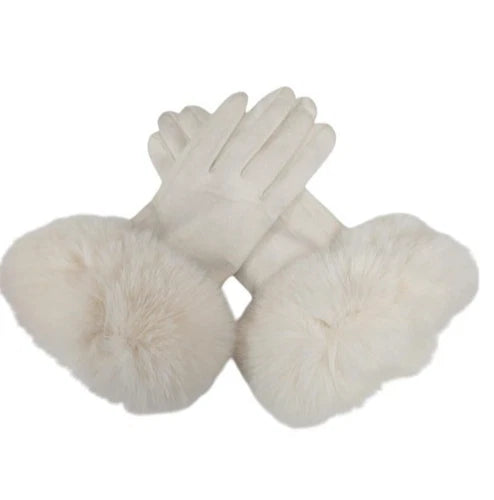 Women Winter Warm Gloves Ladies Suede Soft Faux Fur Fleece Lined Thermal Gloves
