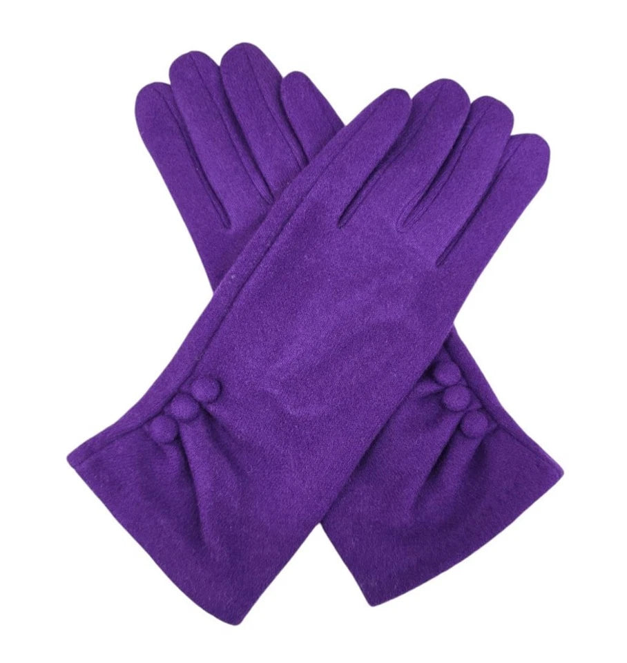 Women Plain Gloves Soft Comfy Lined Cosy Warm Winter Gloves Buttons Touch Screen