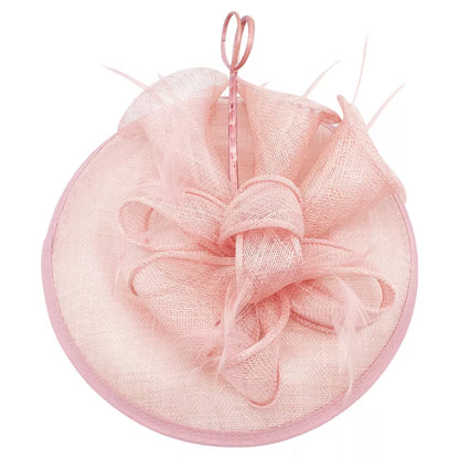 Sinamay Round Fascinator Headband Clip with feathers & Flower Detailing Wedding Hatinator