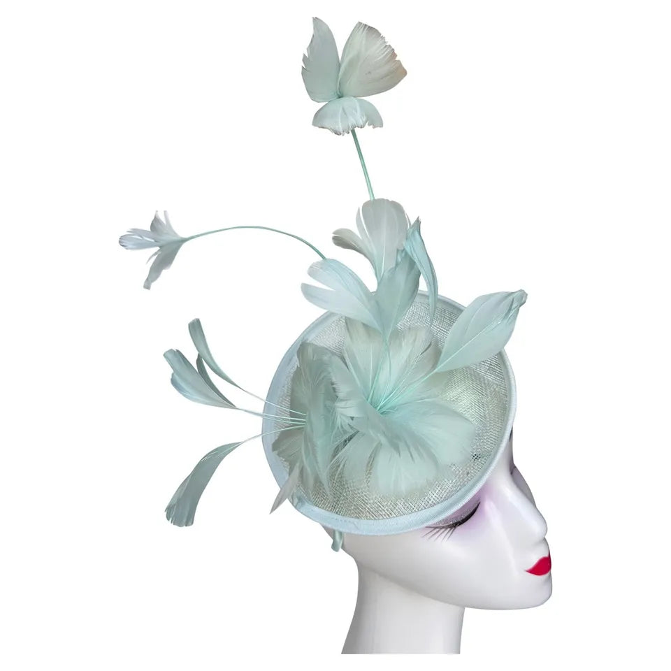 Women's Fascinator Headband Sinamay Round Hat Feather Wedding Royal Races Ascot
