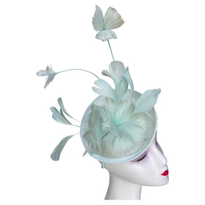 Women's Fascinator Headband Sinamay Round Hat Feather Wedding Royal Races Ascot