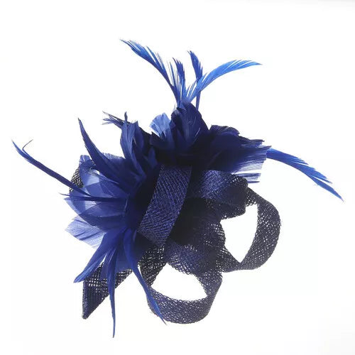 Small Double Flower Feather Hair Clip Fascinator Wedding Ladies Day Race Royal Ascot