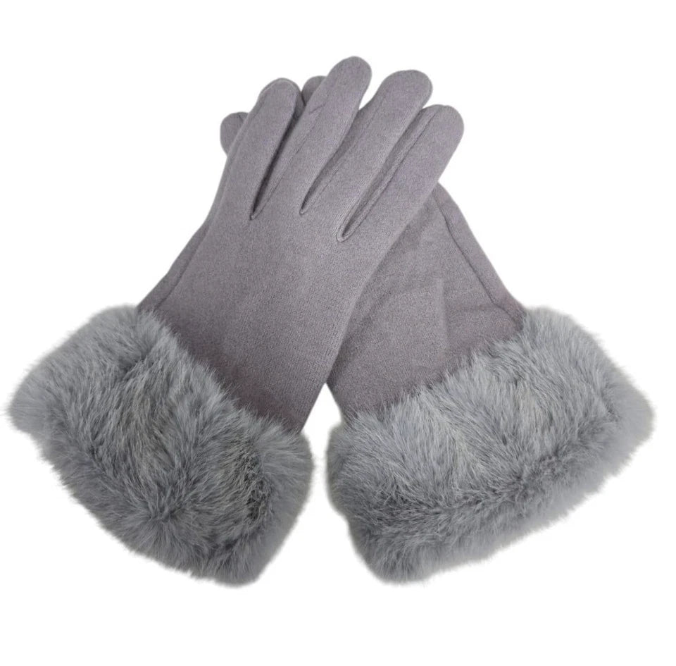 Women's Warm Winter Gloves Ladies Cashmere Blend Soft Faux Fur Cuffs Thermal Lined Touch Screen Gloves