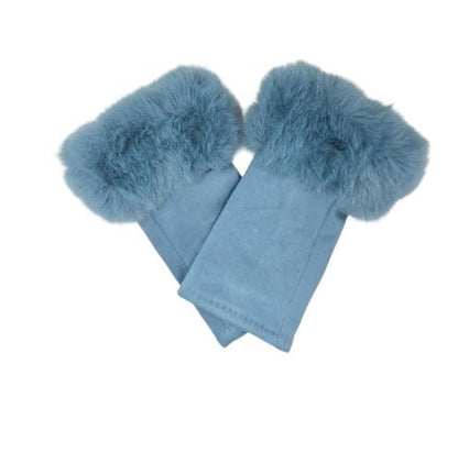 Women's Faux Suede Fingerless Gloves Fur Soft Warm Fleece Lined Mittens Gloves
