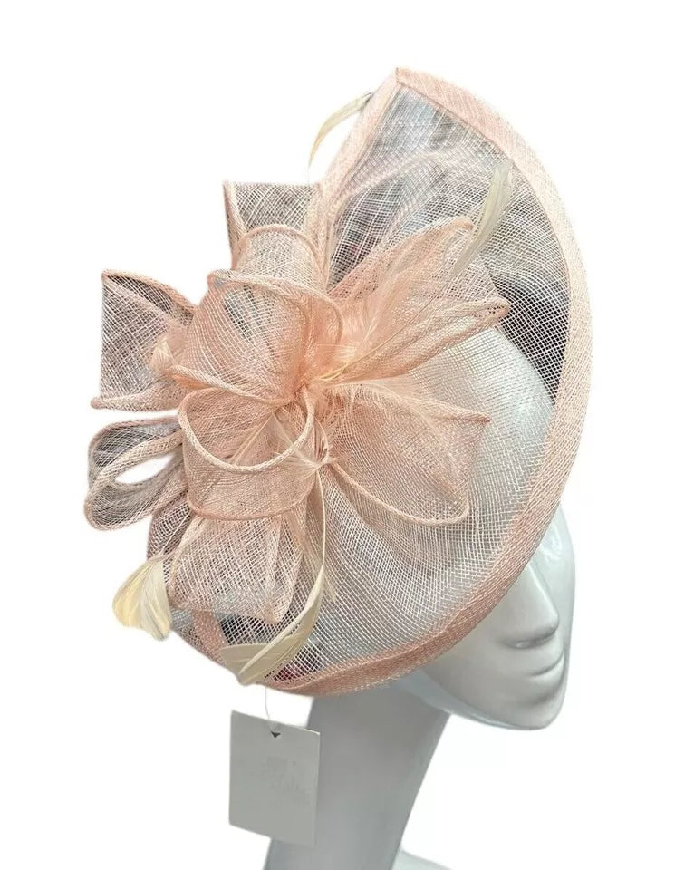 Sinamay Bow and Feather Teardrop Fascinator Headband & Clip Race Royal Ascot Party