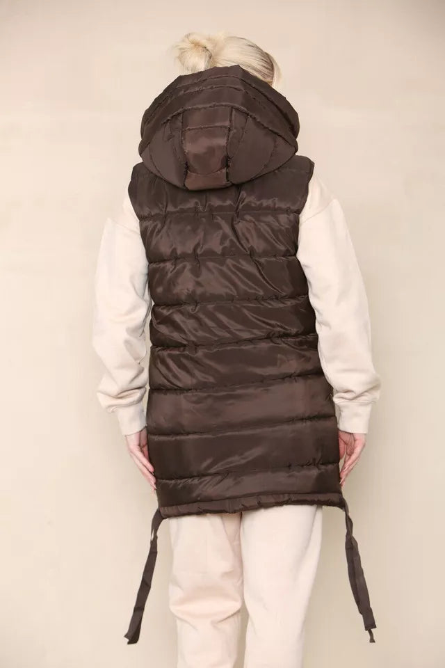 Women's Side Tassel Hooded Puffer Gilet Jacket Padded Waistcoat Body Warmer Side Pockets