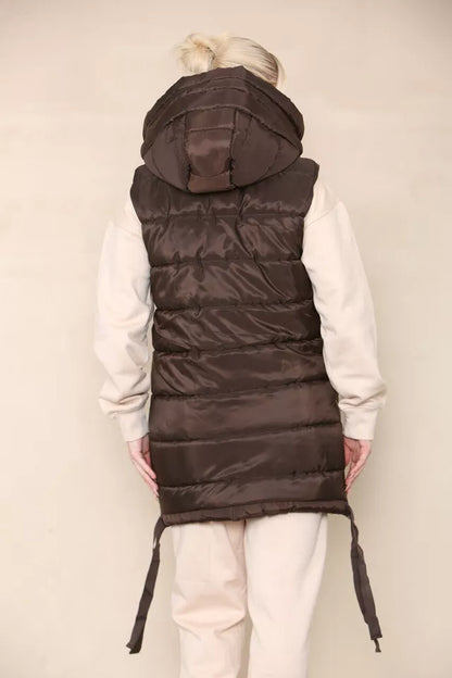 Women's Side Tassel Hooded Puffer Gilet Jacket Padded Waistcoat Body Warmer Side Pockets