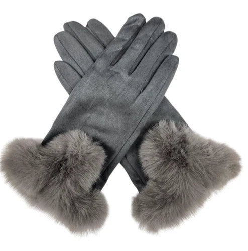 Women's Warm Winter Gloves Ladies Suede Faux Fur Gloves Fleece Soft Lined Thermal Gloves