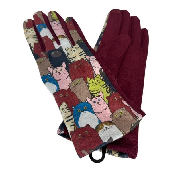 Women's Faux Suede Gloves Ladies Cute Cat Gloves Winter Warm Fleece Soft Lined Touch Screen Gloves