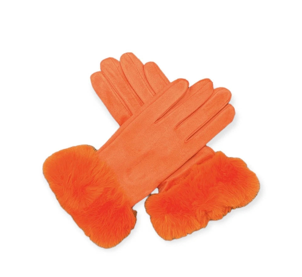 Women's Luxury Faux Suede Gloves Fleece Lined Thermal Soft Faux Fur Winter Warm Gloves
