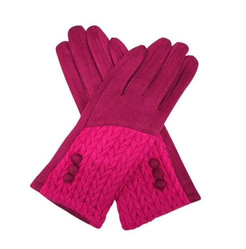 Women's Winter Gloves Buttons Pattern Cashmere Blend Soft Cozy Warm Ladies Fashion Gloves