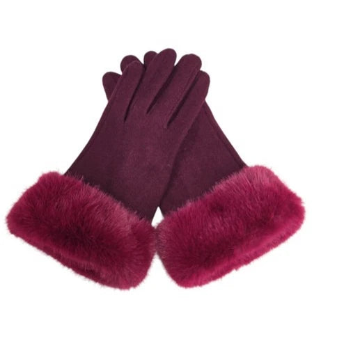 Women's Warm Winter Gloves Ladies Cashmere Blend Soft Faux Fur Cuffs Thermal Lined Touch Screen Gloves