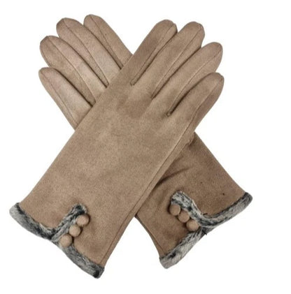 Women's Winter Gloves Faux Fur Suede Warm Fleece Soft Lined Buttons Fashion Gloves