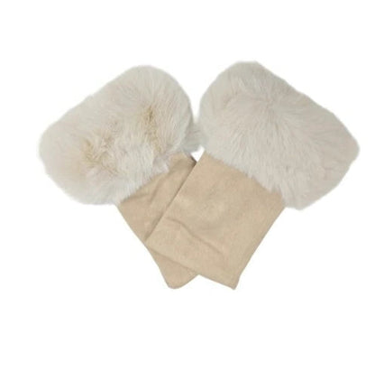 Women's Faux Suede Fingerless Gloves Fur Soft Warm Fleece Lined Mittens Gloves