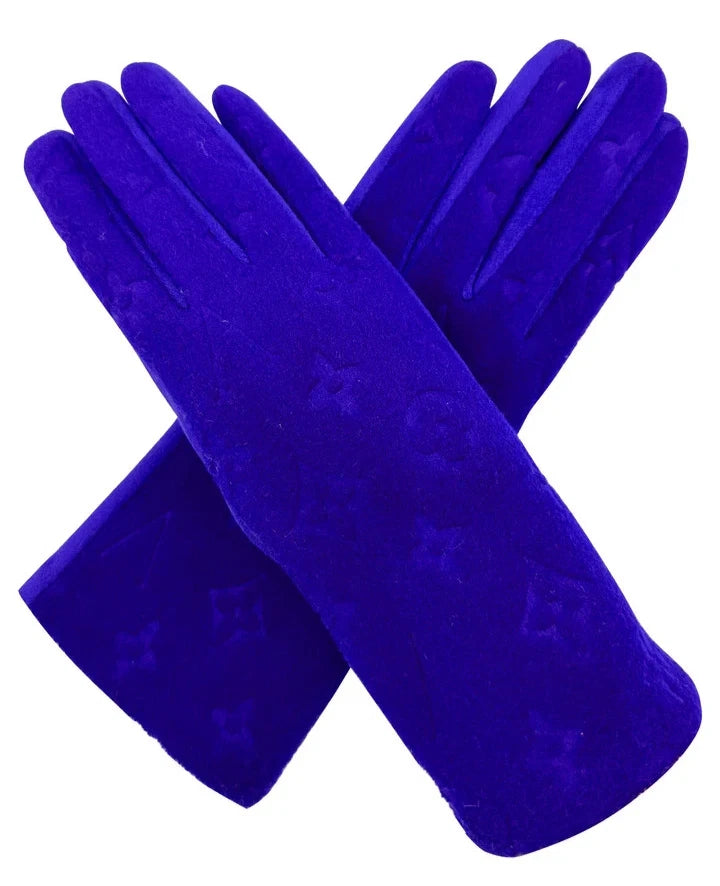 Women Soft Cosy Fashion Gloves Monogram Printed Touch Screen Winter Warm Fleece