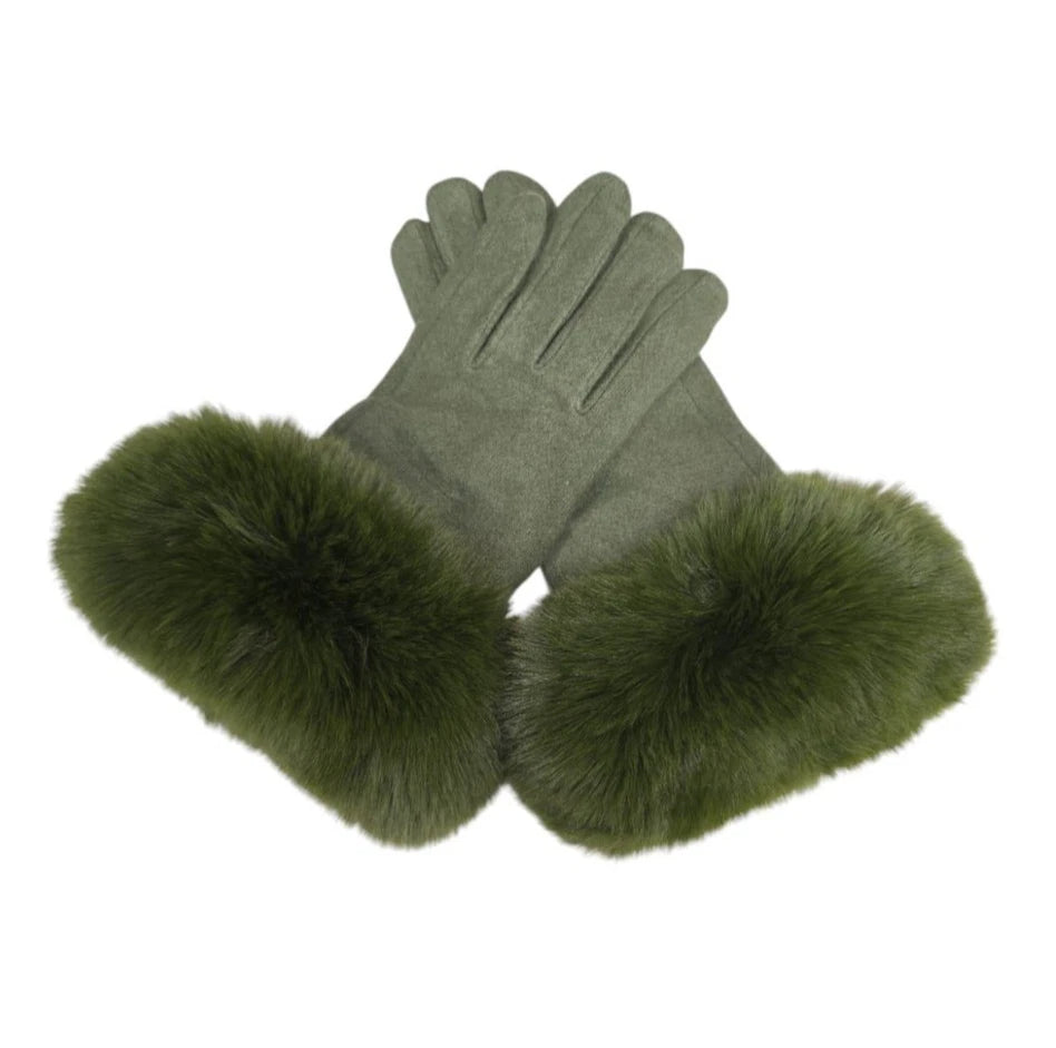 Women Winter Gloves Cashmere Blend Soft Warm Faux Fur Cuffs Ladies Fashion Glove