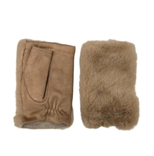 Women's Winter Fingerless Faux Suede Fur Gloves Mittens Soft Warm Fleece Lined UK