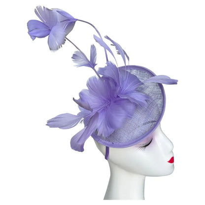 Women's Fascinator Headband Sinamay Round Hat Feather Wedding Royal Races Ascot