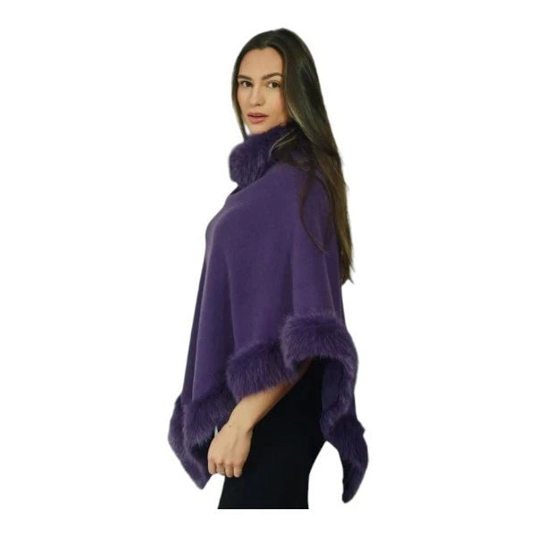 Women's Soft Cozy Stylish Poncho with Faux Fur Trim Winter Warm Ladies Cape Coat Wrap UK