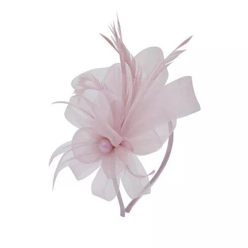 Looped Mesh Flower Feathers Pearl Fascinator Headband Alice band Wedding Ladies Day Royal Ascot Race