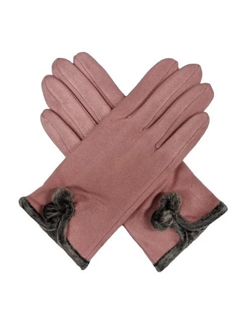 Women's Winter Fashion Gloves Fleece Faux Suede Gloves Warm Thermal Soft Lined Fur Pom Pom Gloves