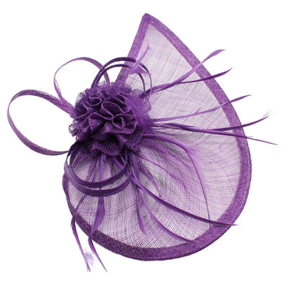 Sinamay Teardrop Flower Fascinator Headband Clip with Feathers Wedding Races