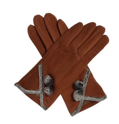 Women's Fashion Gloves Suede Fur Pom Pom Ladies Gloves Thermal Winter Warm Soft Fleece