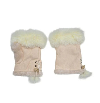 Women Ladies Winter Fur Fingerless Gloves Mittens Soft Warm Fleece Lined UK