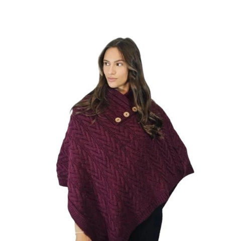 Women's Luxury Aran Cable Knit Poncho Button Neck Warm Winter Cape Shawl Wrap