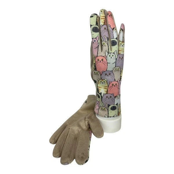 Women's Faux Suede Gloves Ladies Cute Cat Gloves Winter Warm Fleece Soft Lined Touch Screen Gloves