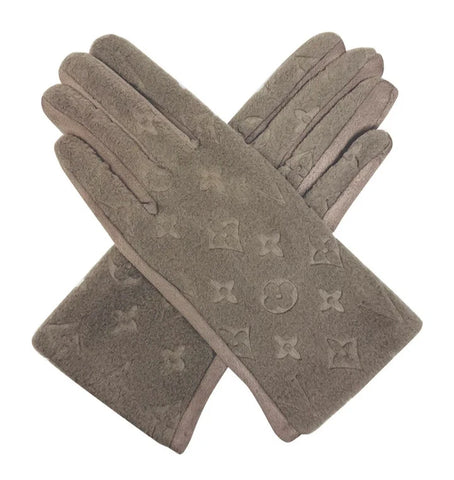 Women Soft Cosy Fashion Gloves Monogram Printed Touch Screen Winter Warm Fleece