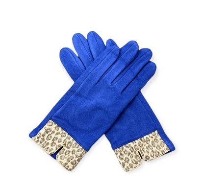 Women's Faux Suede Gloves Leopard Print Cuffs Fleece Winter Warm Cosy Gloves
