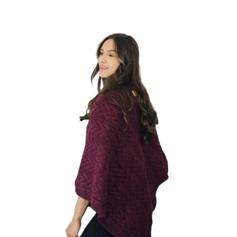 Women's Luxury Aran Cable Knit Poncho Button Neck Warm Winter Cape Shawl Wrap