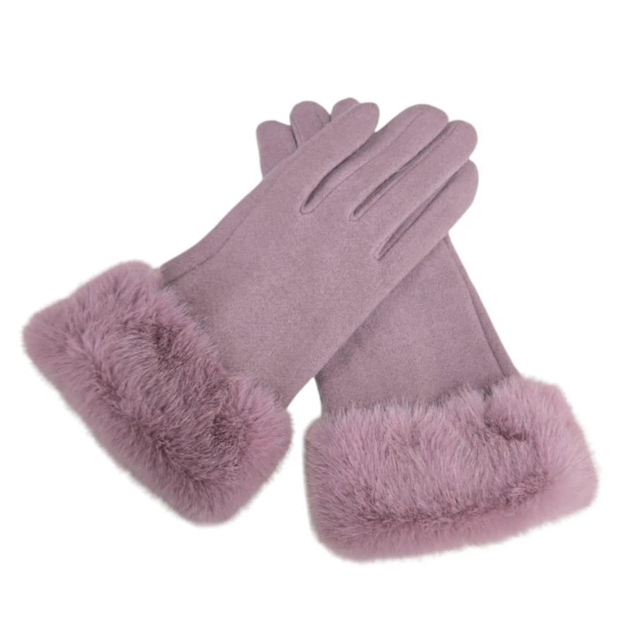 Women's Warm Winter Gloves Ladies Cashmere Blend Soft Faux Fur Cuffs Thermal Lined Touch Screen Gloves