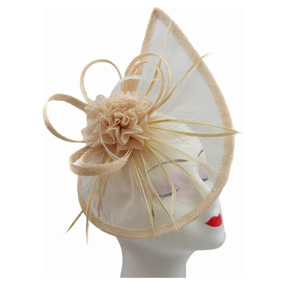 Sinamay Teardrop Flower Fascinator Headband Clip with Feathers Wedding Races