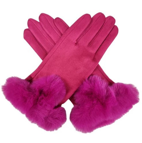 Women's Warm Winter Gloves Ladies Suede Faux Fur Gloves Fleece Soft Lined Thermal Gloves